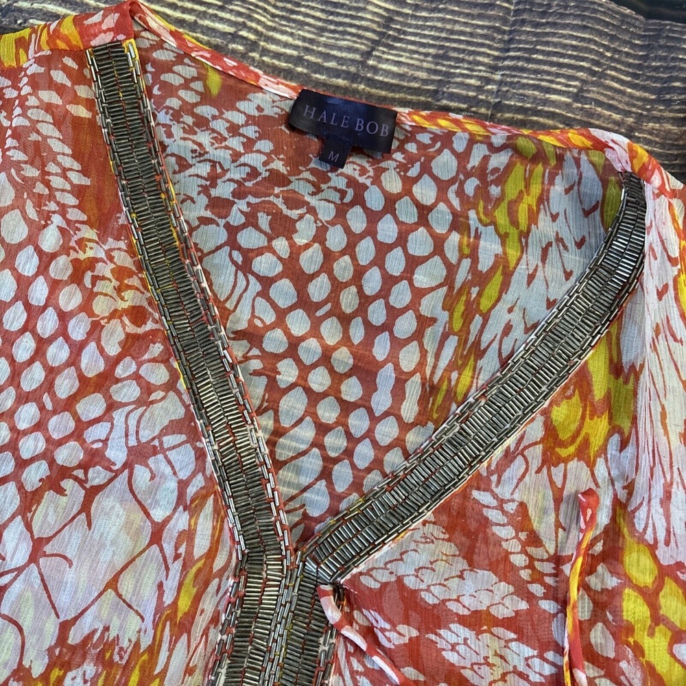 Hale Bob Orange White Yellow Printed Beaded Tunic